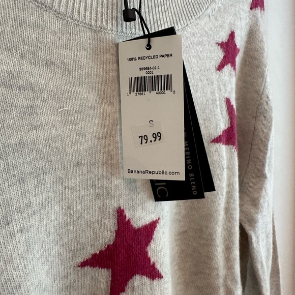 Banana Republic Italian Merino Wool blended pink star printed sweater - Picture 4 of 6